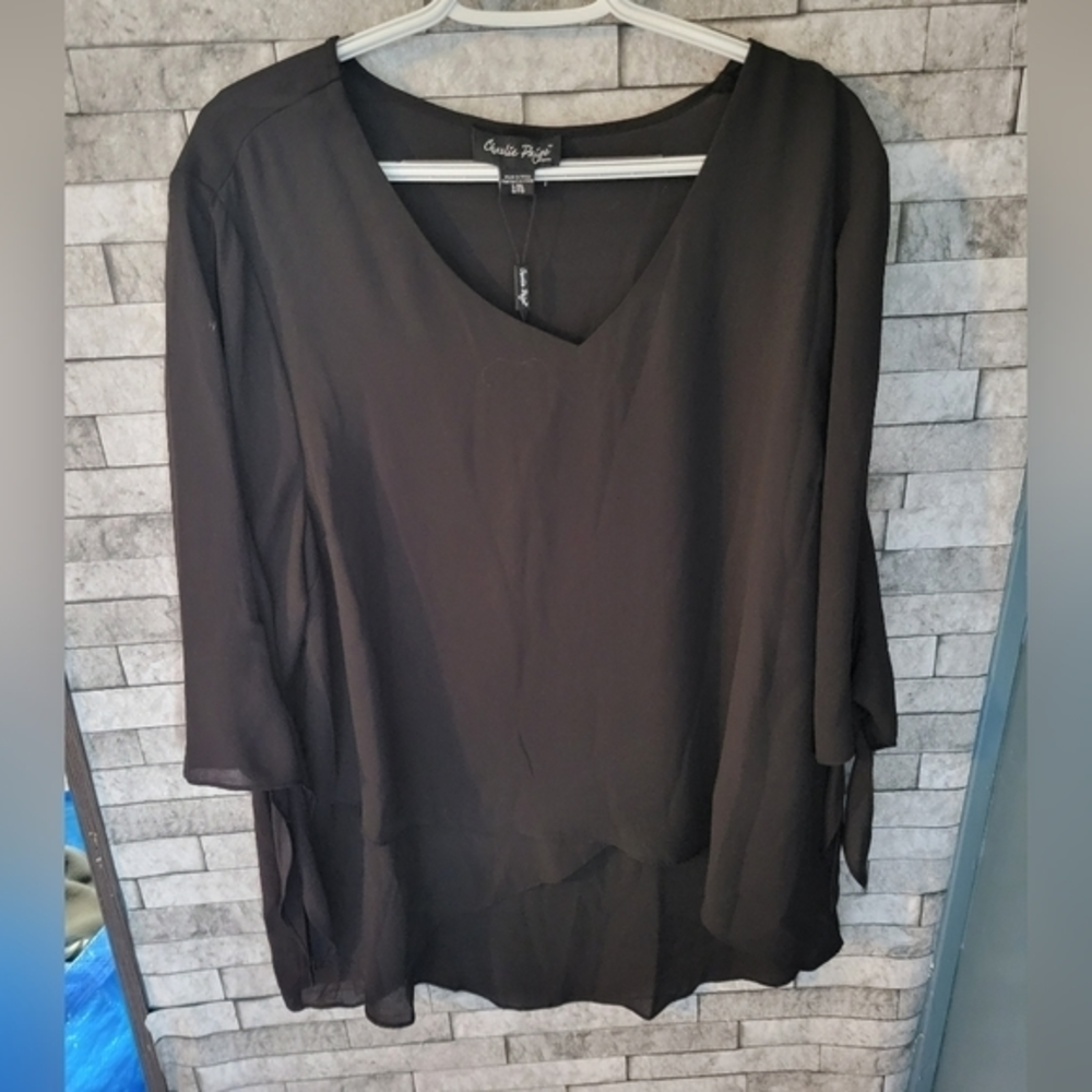 Charlie Paige NWOT Black Sheer + Lined Top Size L/XL‎